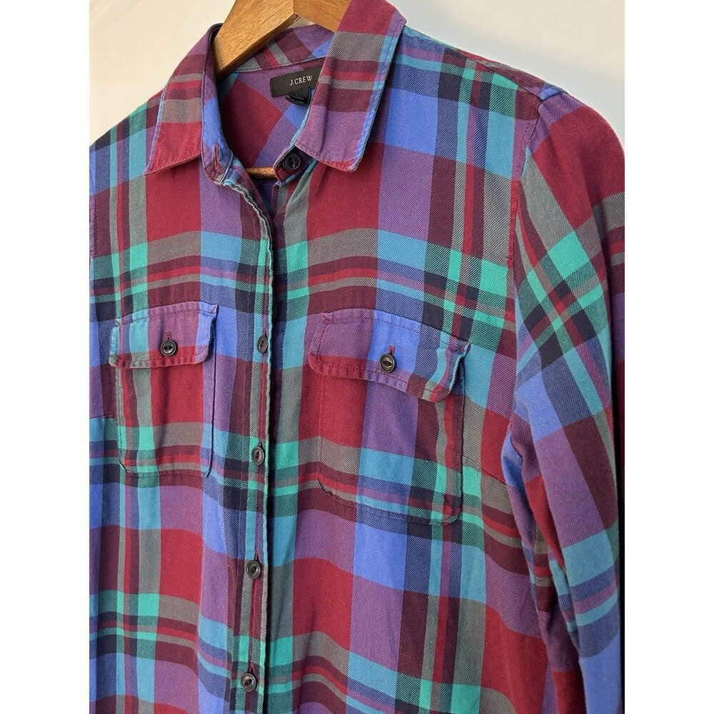 J Crew Shirt Size 6 Button-Up Tartan Plaid Blue Green Academia Utility Preppy - Picture 3 of 13